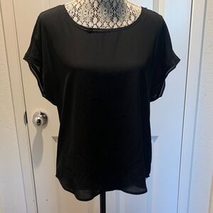 Chic BR Black Women's SS Picot Trim Chiffon Blouse EUC